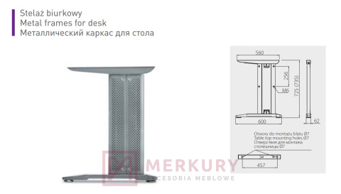 Stelaż biurka GTV A60X72-20, czarny MERKURY Akcesoria Meblowe Stelaż biurka GTV A60X72-20, czarny MERKURY Akcesoria Meblowe