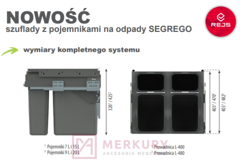 Szuflada z pojemnikami na odpady SEGREGO WE28.4038.01.924 do szafki 60cm, 2x15L 2x7L, grafit MERKURY Akcesoria Meblowe Szuflada z pojemnikami na odpady SEGREGO WE28.4038.01.924 do szafki 60cm, 2x15L 2x7L, grafit MERKURY Akcesoria Meblowe