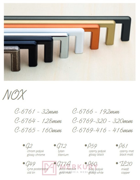 Uchwyt meblowy NOMET NOX C-6765 złoty mat 160mm MERKURY Akcesoria Meblowe