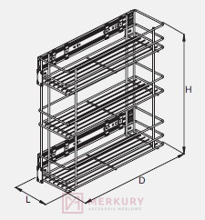 Kosz cargo mini 3-poziomowy W-2314M srebrny mocowanie boczne 200mm MERKURY Akcesoria Meblowe