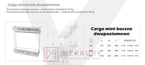 Cargo mini boczne ze spowalniaczem 30cm ocynk MERKURY Akcesoria Meblowe Cargo mini boczne ze spowalniaczem 30cm ocynk MERKURY Akcesoria Meblowe