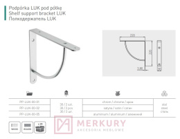 Podpórka kątownik pod półkę PP-LUK aluminium mat 220x220mm MERKURY Akcesoria Meblowe