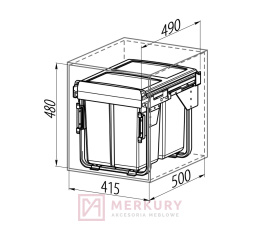 Segregator na śmieci wysuwany, do szafki 45cm, cichy domyk, 2x20L, antracyt SKLEP INTERNETOWY MERKURY AKCESORIA MEBLOWE