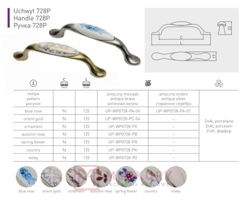Uchwyt porcelanowy GTV 728P stare złoto porcelana autumn rose 96mm MERKURY Akcesoria Meblowe Uchwyt porcelanowy GTV 728P stare złoto porcelana autumn rose 96mm MERKURY Akcesoria Meblowe