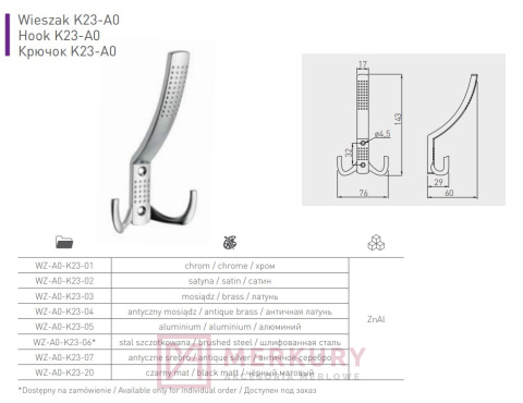 Wieszak meblowy GTV A0 K23 aluminium mat MERKURY Akcesoria Meblowe Wieszak meblowy GTV A0 K23 aluminium mat MERKURY Akcesoria Meblowe