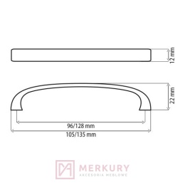 DN45 Uchwyt meblowy, satyna mat 128mm DC, sklep internetowy MERKURY Akcesoria Meblowe Mariusz Adamczyk