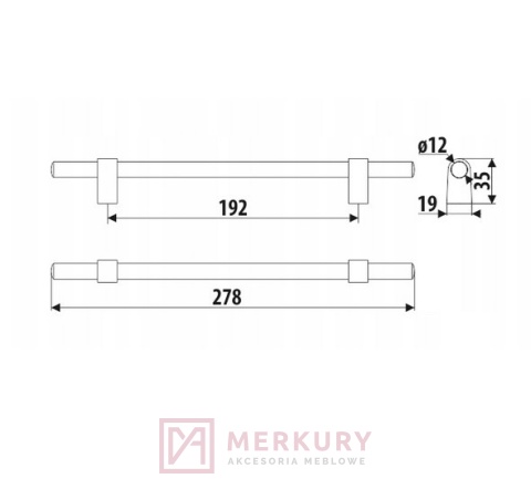 Uchwyt meblowy GAMET RE44 czarny mat 192mm MERKURY Akcesoria Meblowe
