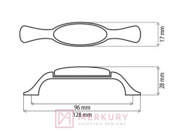 Uchwyt porcelanowy DP19, stare złoto, 96mm MERKURYN Akcesoria Meblowe