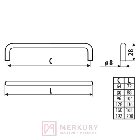 Uchwyt meblowy GAMET US10 160mm MERKURY Akcesoria Meblowe Uchwyt meblowy GAMET US10 160mm MERKURY Akcesoria Meblowe