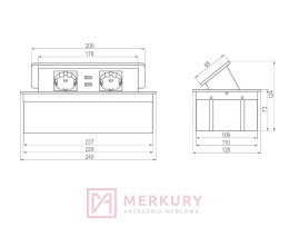 Przedłużacz biurkowy wpuszczany ELEKTRIMA KWADRO 2 gniazda 2 USB MERKURY Akcesoria Meblowe