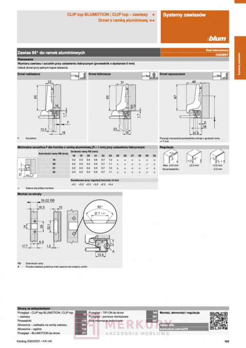 Zawias meblowy nakładany BLUM 71T950A Clip-T 95° do wąskich ram aluminiowych MERKURY AKCESORIA MEBLOWE Zawias meblowy nakładany BLUM 71T950A Clip-T 95° do wąskich ram aluminiowych MERKURY AKCESORIA MEBLOWE