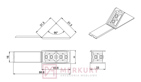 Kątownik montażowy podwójny 1002 czarny 31x20mm MERKURY Akcesoria Meblowe Kątownik montażowy podwójny 1002 czarny 31x20mm MERKURY Akcesoria Meblowe