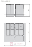 Kosz do segregacji AXISPACE do szafki 60cm, 2x15L, antracyt MERKURY Akcesoria Meblowe
