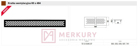 Kratka wentylacyjna TE12.0345.07.039 czarny 60x484mm MERKURY Akcesoria Meblowe Kratka wentylacyjna TE12.0345.07.039 czarny 60x484mm MERKURY Akcesoria Meblowe