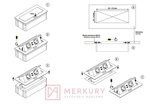 Przedłużacz biurkowy wpuszczany ELEKTRIMA KWADRO 2 gniazda 2 USB MERKURY Akcesoria Meblowe Przedłużacz biurkowy wpuszczany ELEKTRIMA KWADRO 2 gniazda 2 USB MERKURY Akcesoria Meblowe