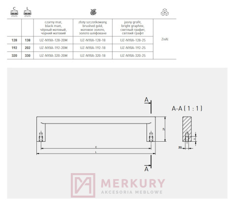Uchwyt meblowy NYXA złoty szczotkowany 320mm MERKURY AKcesoria Meblowe Uchwyt meblowy NYXA złoty szczotkowany 320mm MERKURY AKcesoria Meblowe