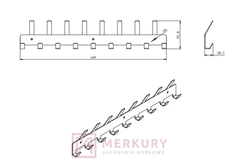 Wieszak na ubrania CUBE czarny mat 499x96mm MERKURY Akcesoria Meblowe
