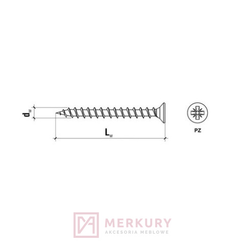 Wkręt hartowany z łbem stożkowym 5,0x60mm KDH 5kg MERKURY Akcesoria Meblowe