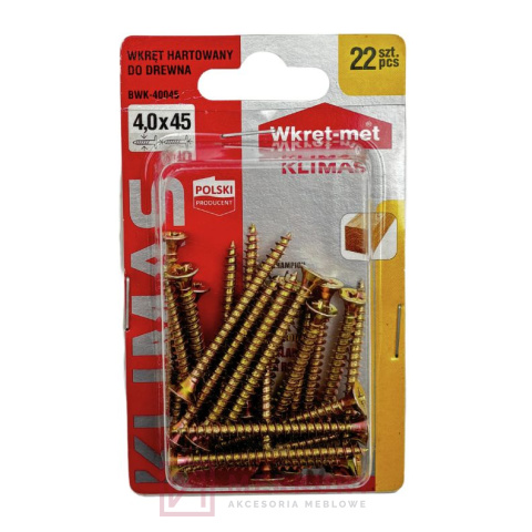 Wkręty do drewna hartowane 4,0x45 BWK blister 22szt MERKURY Akcesoria Meblowe Wkręty do drewna hartowane 4,0x45 BWK blister 22szt MERKURY Akcesoria Meblowe
