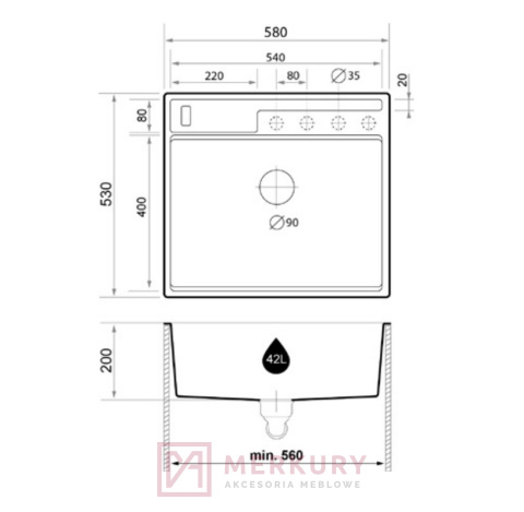 Zlewozmywak Brande Zone Pocket 580-60 580x230mm czarny MERKURY Akcesoria Meblowe Zlewozmywak Brande Zone Pocket 580-60 580x230mm czarny MERKURY Akcesoria Meblowe