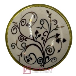 Gałka porcelanowa GP19 stare złoto porcelana mleczna z dekorem fi 29mm MERKURY Akcesoria Meblowe