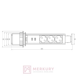 Przedłużacz biurkowy wpuszczany ELEKTRIMA TUBUS TR19 3x french 2x USB srebrny MERKURY Akcesoria Meblowe