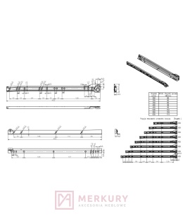 Prowadnica rolkowa GAMET, biały, 350mm