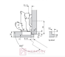 Zawias meblowy nakładany BLUM 71T7550 Clip-T 155° zerowy uskok SKLEP INTERNETOWY MERKURY AKCESORIA MEBLOWE