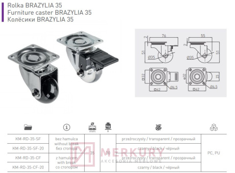 Kółko meblowe BRAZYLIA, fi 35mm, czarny, GTV, sklep internetowy MERKURY Akcesoria Meblowe Mariusz Adamczyk Kółko meblowe BRAZYLIA, fi 35mm, czarny, GTV, sklep internetowy MERKURY Akcesoria Meblowe Mariusz Adamczyk