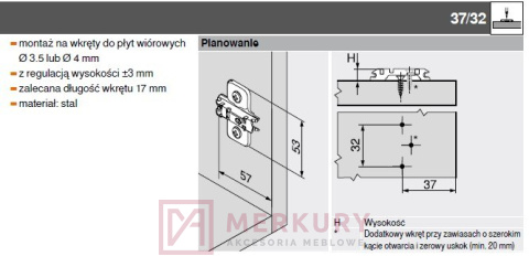 Prowadnik płytka 173L6130 do zawiasu BLUM Prowadnik płytka 173L6130 do zawiasu BLUM
