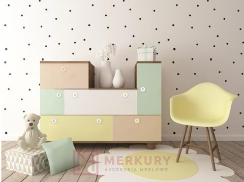 GD07 Gałka dziecięca drewniana, biały mat, zebra V46, GAMET, sklep internetowy MERKURY Akcesoria Meblowe Mariusz Adamczyk