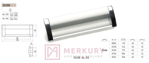 DU08 Uchwyt meblowy, aluminium mat/chrom połysk, DC, sklep internetowy MERKURY Akcesoria Meblowe Mariusz Adamczyk