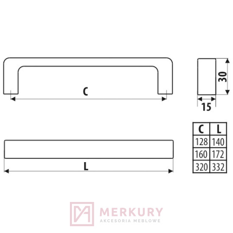 UU52 Uchwyt meblowy, chrom połysk, GAMET, sklep internetowy MERKURY Akcesoria Meblowe Mariusz Adamczyk