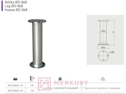 Nóżka meblowa BD-868, aluminium mat, fi 32mm, H-150mm, GTV, sklep internetowy MERKURY Akcesoria Meblowe Mariusz Adamczyk