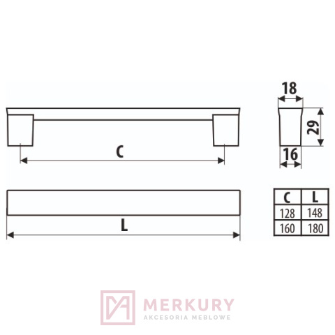 UX05 Uchwyt meblowy, aluminium mat, GAMET, sklep internetowy MERKURY Akcesoria Meblowe Mariusz Adamczyk