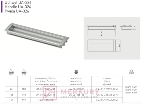 UA-326 Uchwyt meblowy wpuszczany, czarny mat, GTV, sklep internetowy MERKURY Akcesoria Meblowe Mariusz Adamczyk UA-326 Uchwyt meblowy wpuszczany, czarny mat, GTV, sklep internetowy MERKURY Akcesoria Meblowe Mariusz Adamczyk