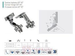 Zawias kątowy 45° ZP-KT45H2, Eurowrkęty, prowadnik H-2