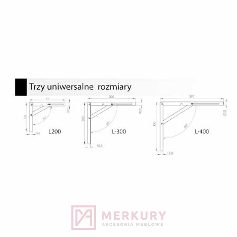Podpórka półki składana, wspornik, kątownik, czarny, L-300, sklep internetowy MERKURY Akcesoria Meblowe Mariusz Adamczyk