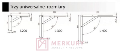Podpórka półki składana, wspornik, kątownik, satyna, L-300, sklep internetowy MERKURY Akcesoria Meblowe Mariusz Adamczyk