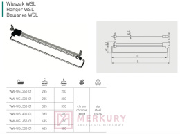 Wieszak wysuwany do szafy WSL, chrom połysk, GTV, sklep internetowy MERKURY Akcesoria Meblowe Mariusz Adamczyk