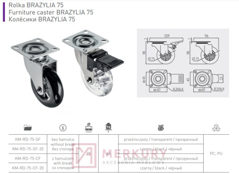 Kółko meblowe BRAZYLIA, fi 75mm, czarny, GTV, sklep internetowy MERKURY Akcesoria Meblowe Mariusz Adamczyk Kółko meblowe BRAZYLIA, fi 75mm, czarny, GTV, sklep internetowy MERKURY Akcesoria Meblowe Mariusz Adamczyk
