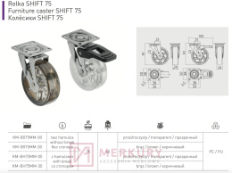 Kółko meblowe SHIFT, fi 75mm, przeźroczyste, z hamulcem, GTV, sklep internetowy MERKURY Akcesoria Meblowe Mariusz Adamczyk