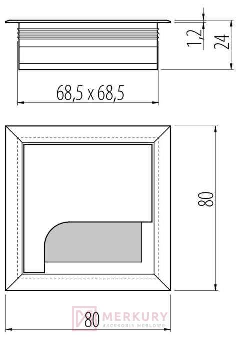 Przelotka do kabla MERIDA, aluminium mat, 80x80mm, GTV, sklep internetowy MERKURY Akcesoria Meblowe Mariusz Adamczyk Przelotka do kabla MERIDA, aluminium mat, 80x80mm, GTV, sklep internetowy MERKURY Akcesoria Meblowe Mariusz Adamczyk