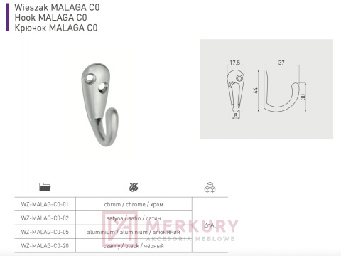 MALAGA Wieszak meblowy, chrom połysk, GTV, sklep internetowy MERKURY Akcesoria Meblowe Mariusz Adamczyk MALAGA Wieszak meblowy, chrom połysk, GTV, sklep internetowy MERKURY Akcesoria Meblowe Mariusz Adamczyk